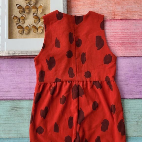 NWT Pepaloves Rust Red Isadora Printed Slim Straight Leg Retro Knit Jumpsuit XS - Picture 5 of 7